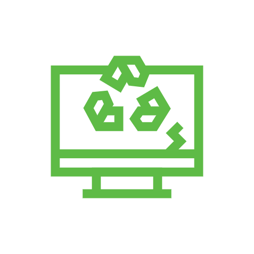 Ein grünes Icon eines Computer-Monitors mit einem Recycling-Symbol auf dem Bildschirm.